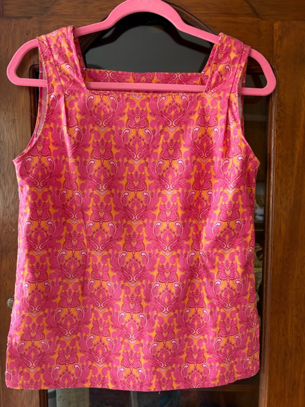 Bright Pink & Orange Printed Sleeveless Tank Top
